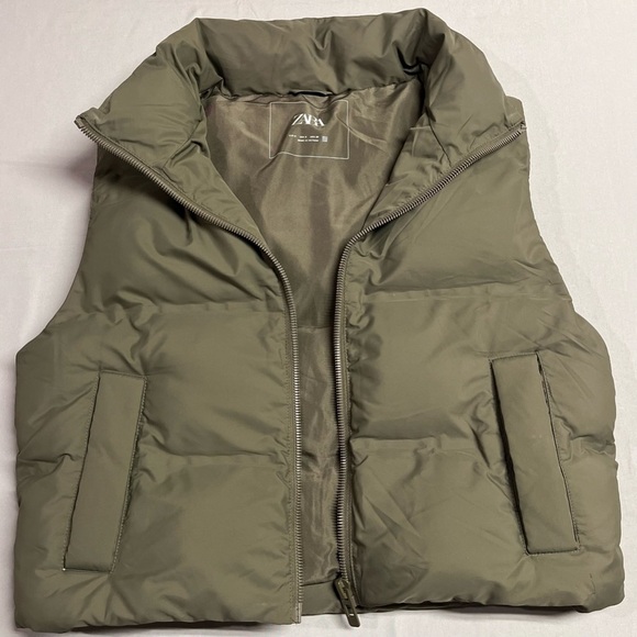 Zara Padded Cropped Puffer Kahki Vest Size Small - Picture 4 of 9